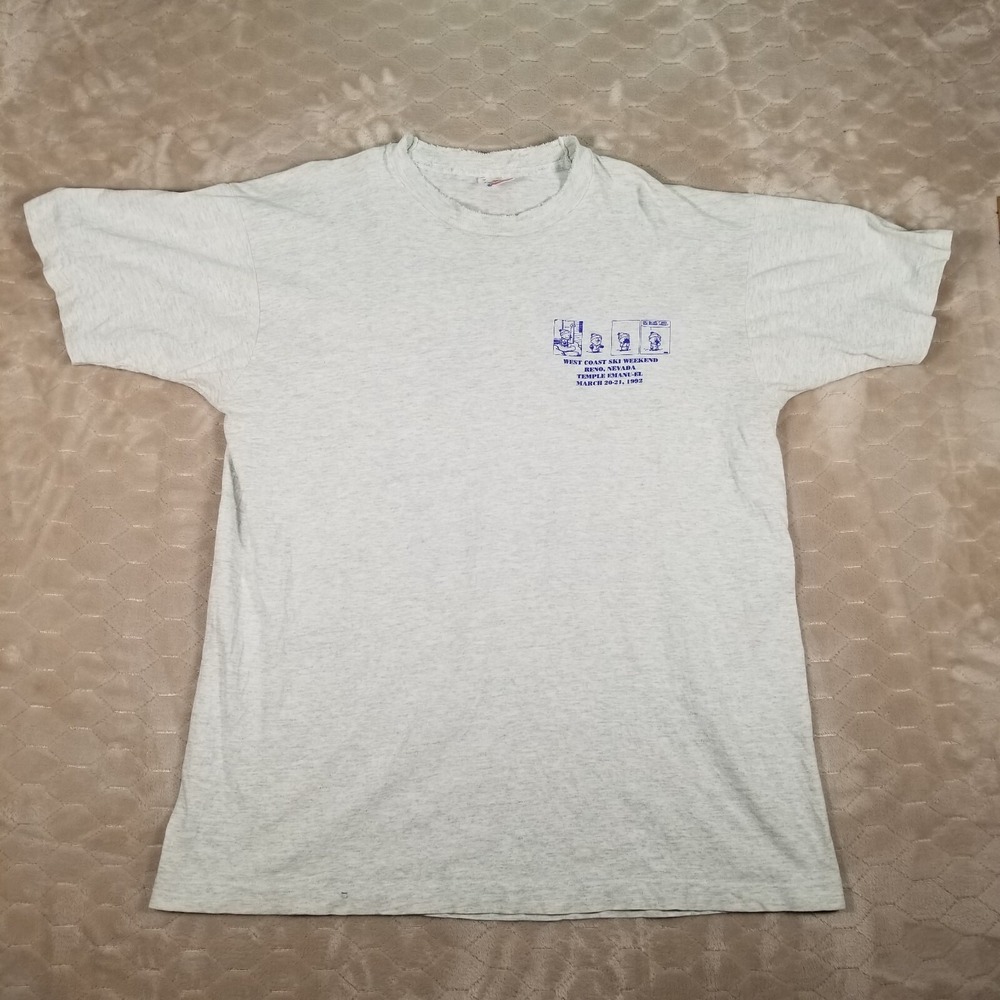VTG 1992 Calvin & Hobbes Ski Parody Shirt THRASHED Worn Faded Sz XL